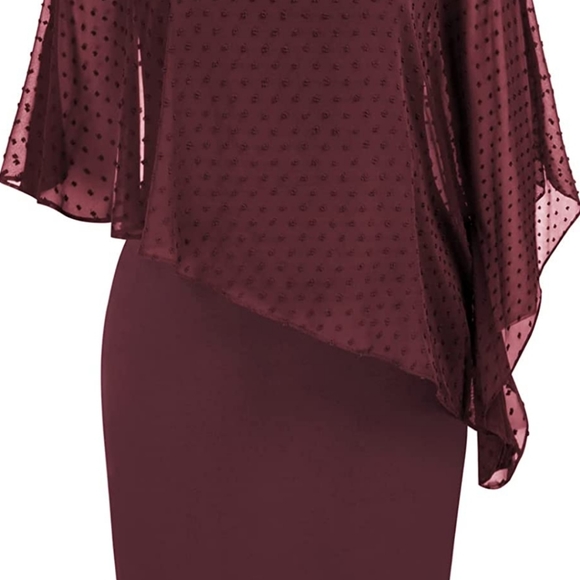 Hanna Nikole Women's Sleeveless Cape Dress with Chiffon Overlay  Pencil Dress - Picture 5 of 6